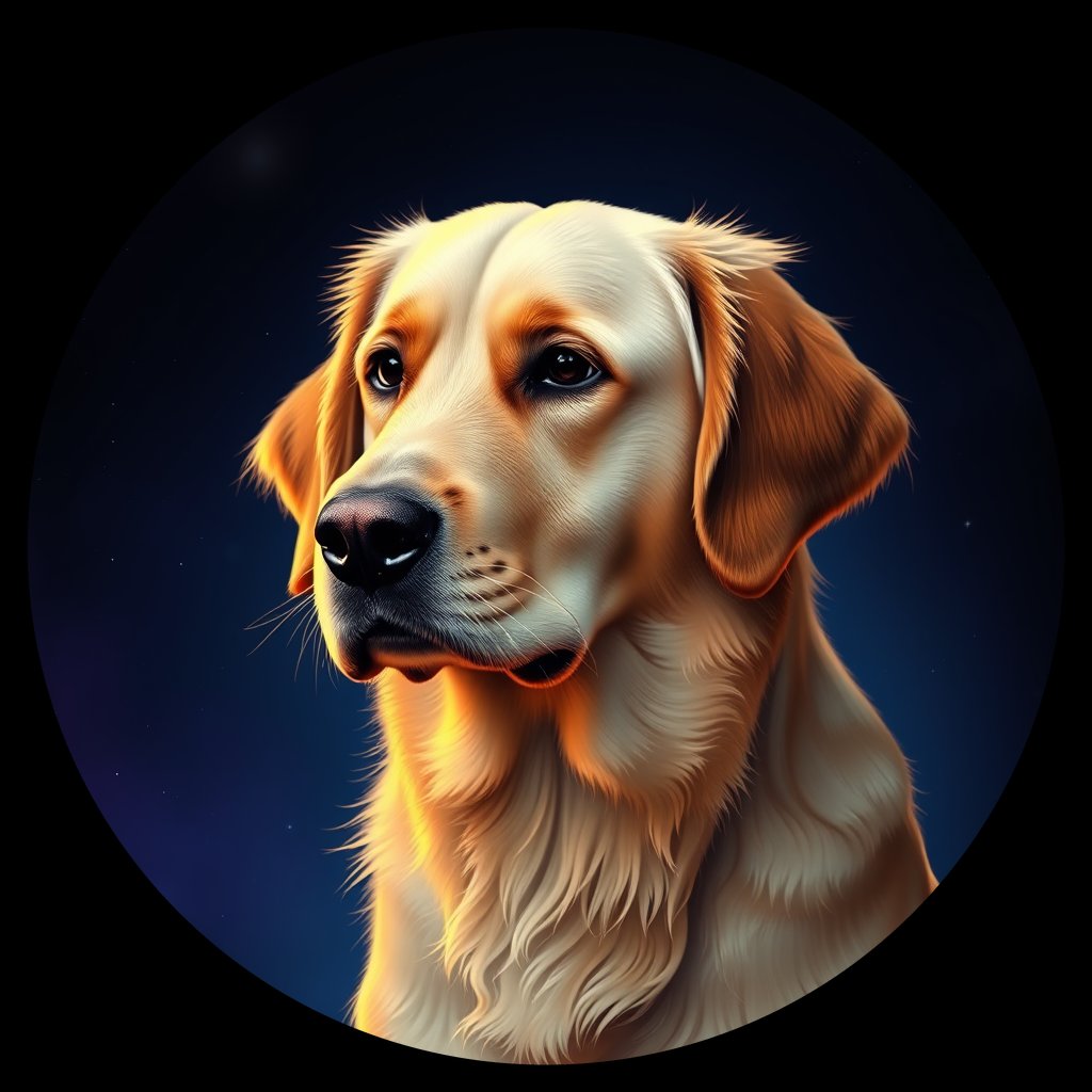Cosmic medallion portrait of GRLS_grls38SUGH66, a Golden Retriever