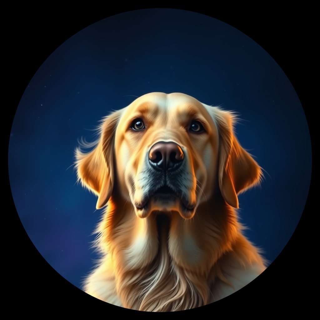 Cosmic medallion portrait of GRLS_grls39GQY988, a Golden Retriever