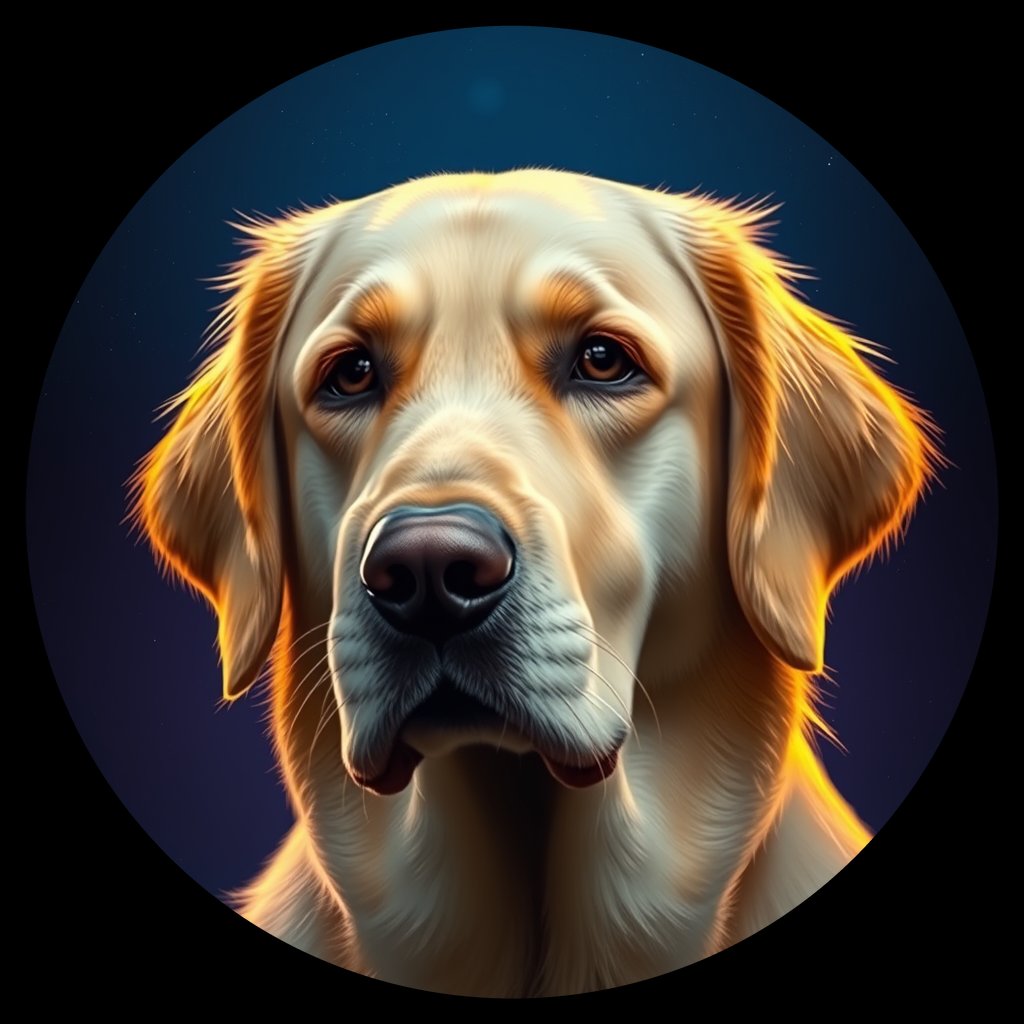 Cosmic medallion portrait of GRLS_grls39MGA8BB, a Golden Retriever