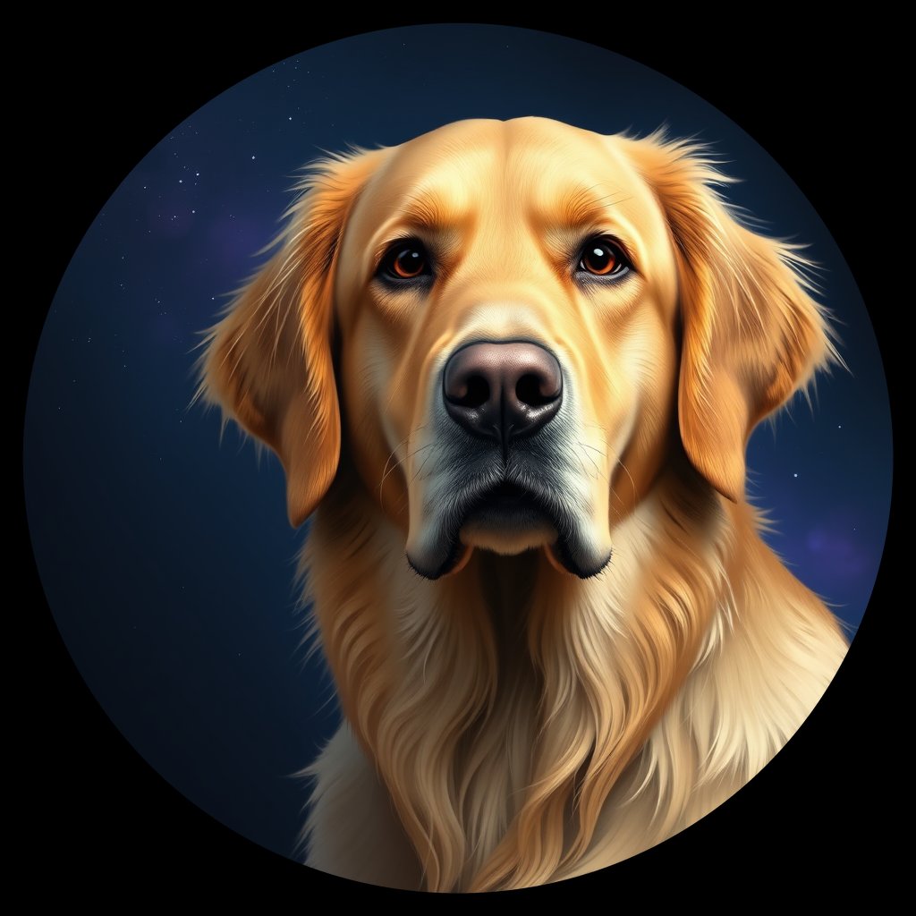 Cosmic medallion portrait of GRLS_grls39MINWYY, a Golden Retriever