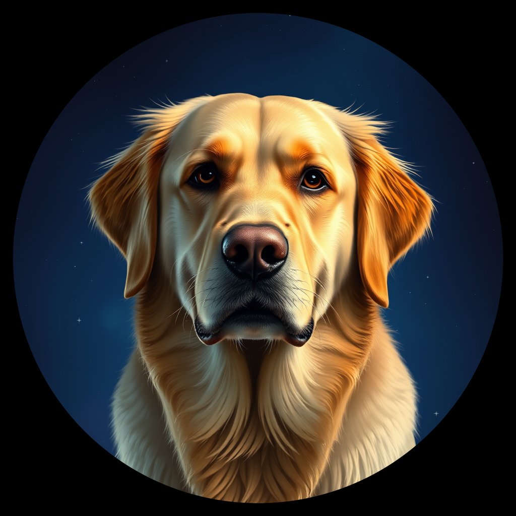 Cosmic medallion portrait of GRLS_grls39PTM4TT, a Golden Retriever