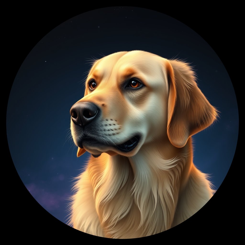 Cosmic medallion portrait of GRLS_grls3ABT155, a Golden Retriever