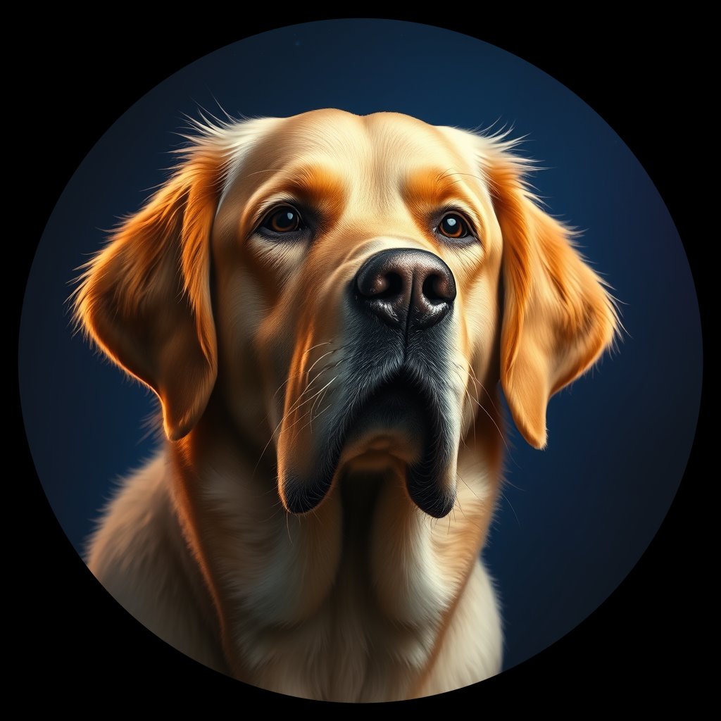 Cosmic medallion portrait of GRLS_grls3BH9HUCC, a Golden Retriever
