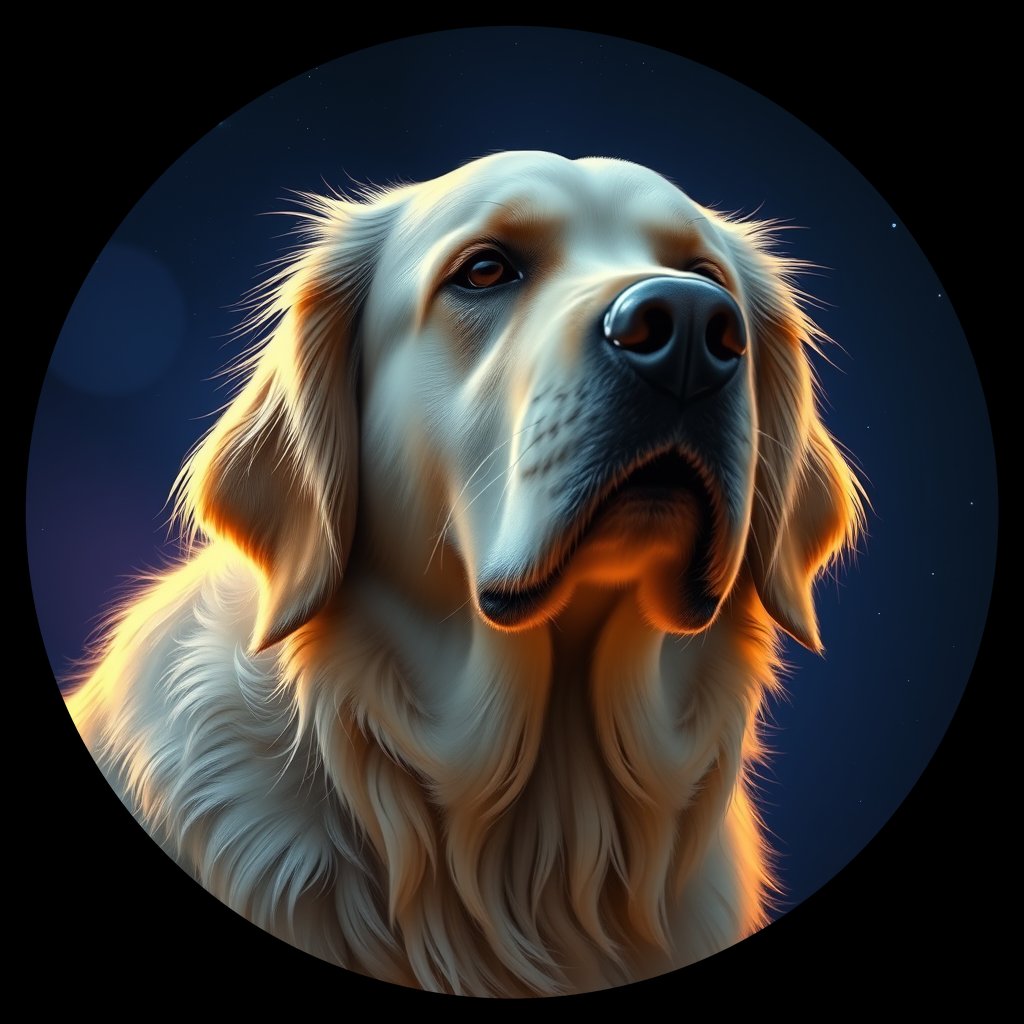 Cosmic medallion portrait of GRLS_grls3D2HW755, a Golden Retriever