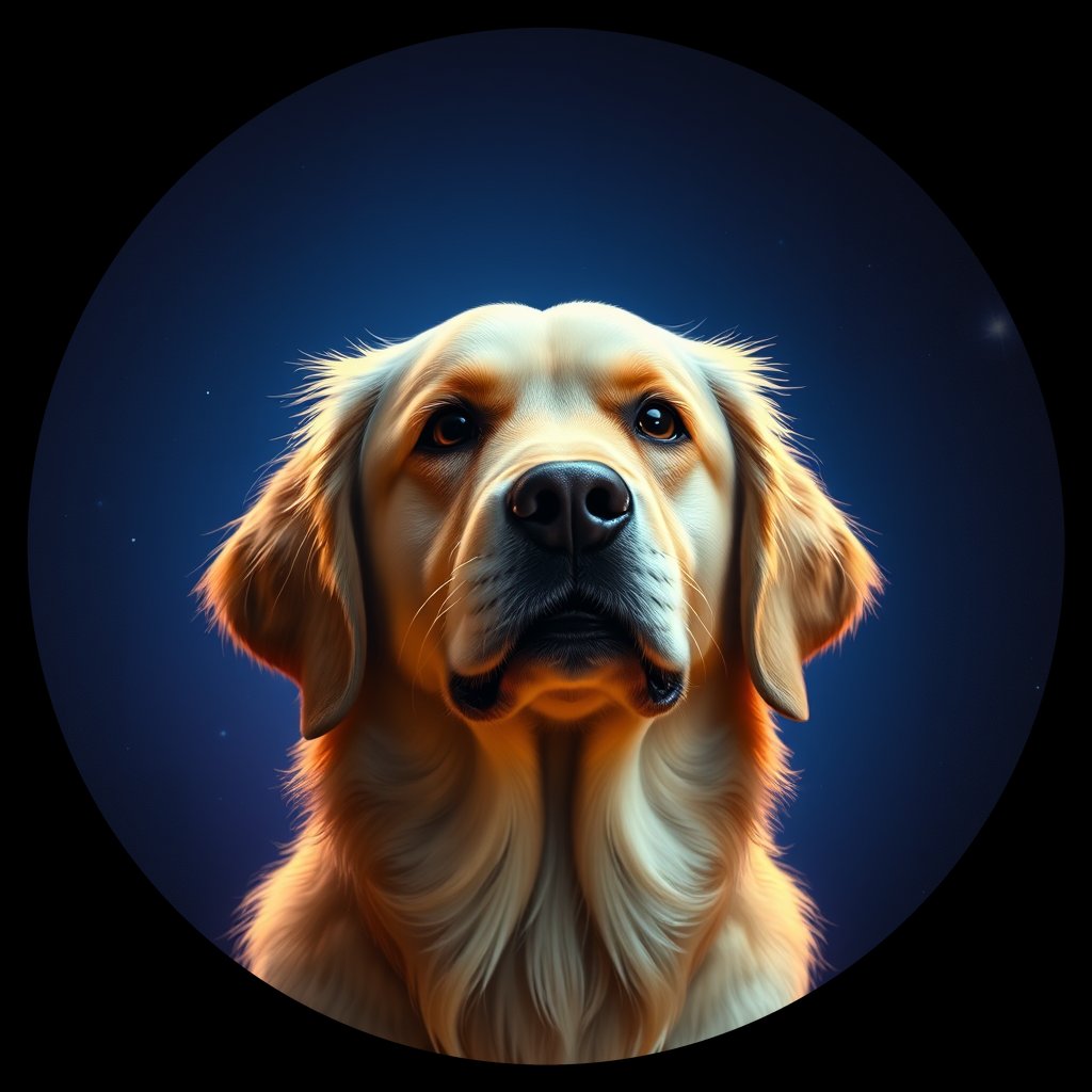 Cosmic medallion portrait of GRLS_grls3E3XCVBB, a Golden Retriever