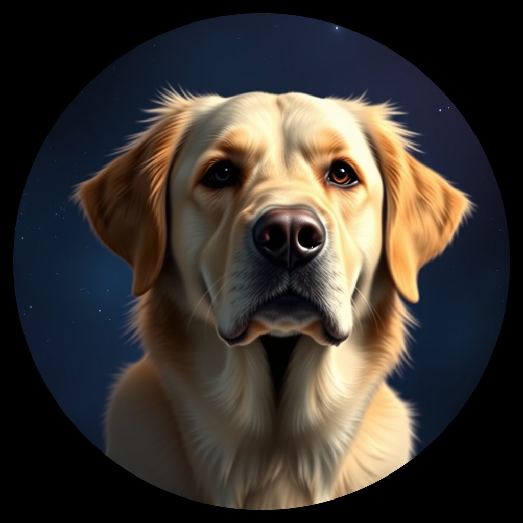 Cosmic medallion portrait of GRLS_grls3E6Q6J, a Golden Retriever