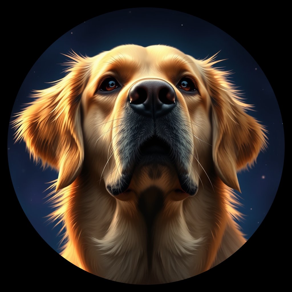 Cosmic medallion portrait of GRLS_grls3ECNOHBB, a Golden Retriever