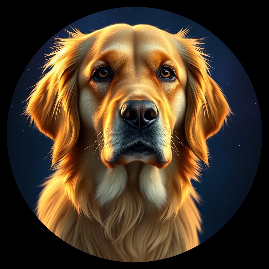 Cosmic medallion portrait of GRLS_grls3EQ06MFF, a Golden Retriever