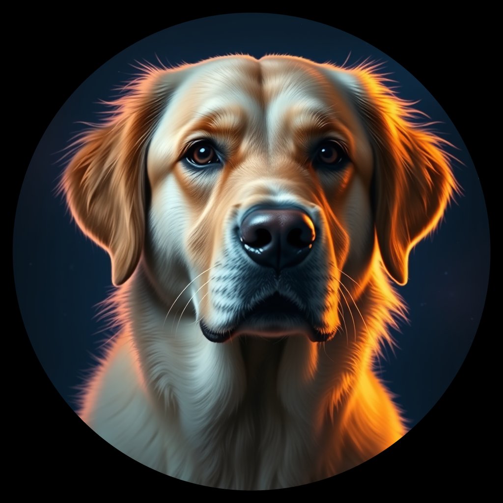 Cosmic medallion portrait of GRLS_grls3EXUCLEE, a Golden Retriever