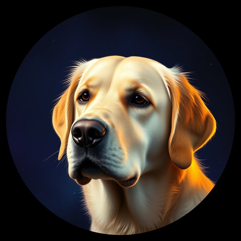 Cosmic medallion portrait of GRLS_grls3F95H0TT, a Golden Retriever