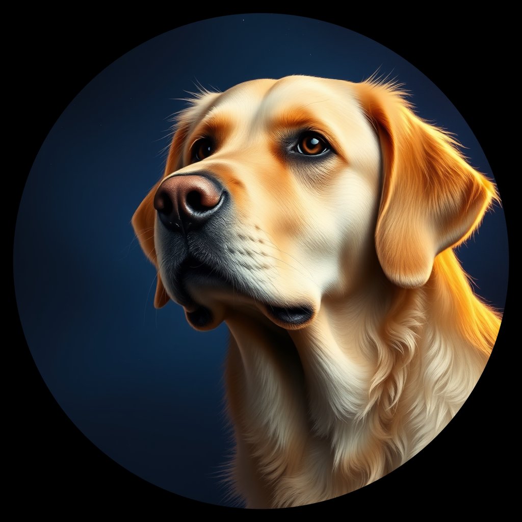 Cosmic medallion portrait of GRLS_grls3FGXRPCC, a Golden Retriever