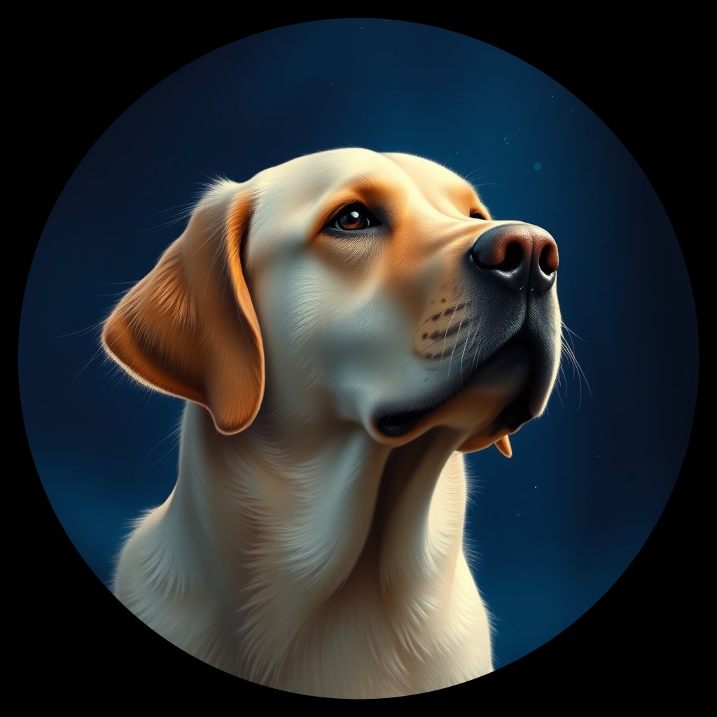 Cosmic medallion portrait of GRLS_grls3GJ1T5BB, a Golden Retriever