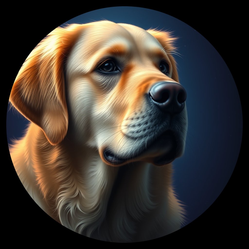 Cosmic medallion portrait of GRLS_grls3GLTTX00, a Golden Retriever