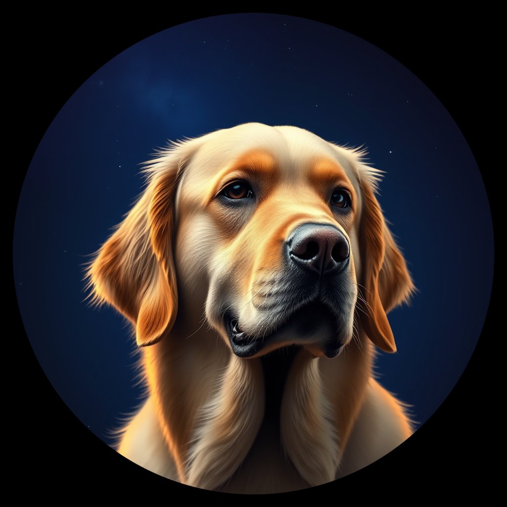 Cosmic medallion portrait of GRLS_grls3GUOWNLL, a Golden Retriever