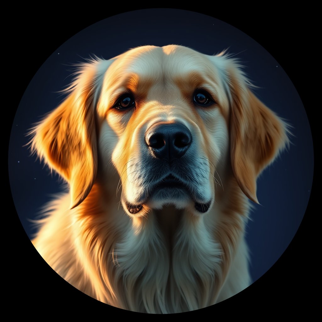 Cosmic medallion portrait of GRLS_grls3HCLZLYY, a Golden Retriever