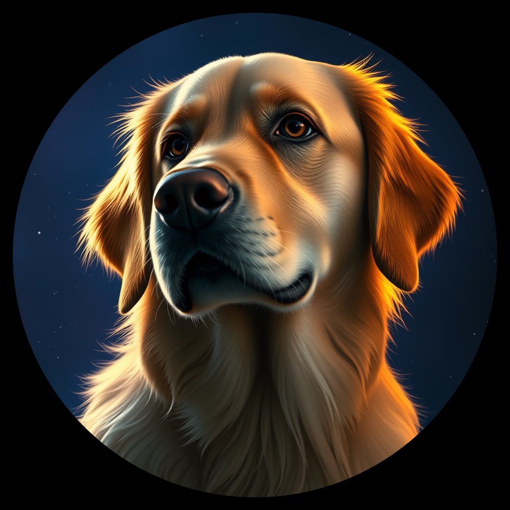 Cosmic medallion portrait of GRLS_grls3HHDXHWW, a Golden Retriever