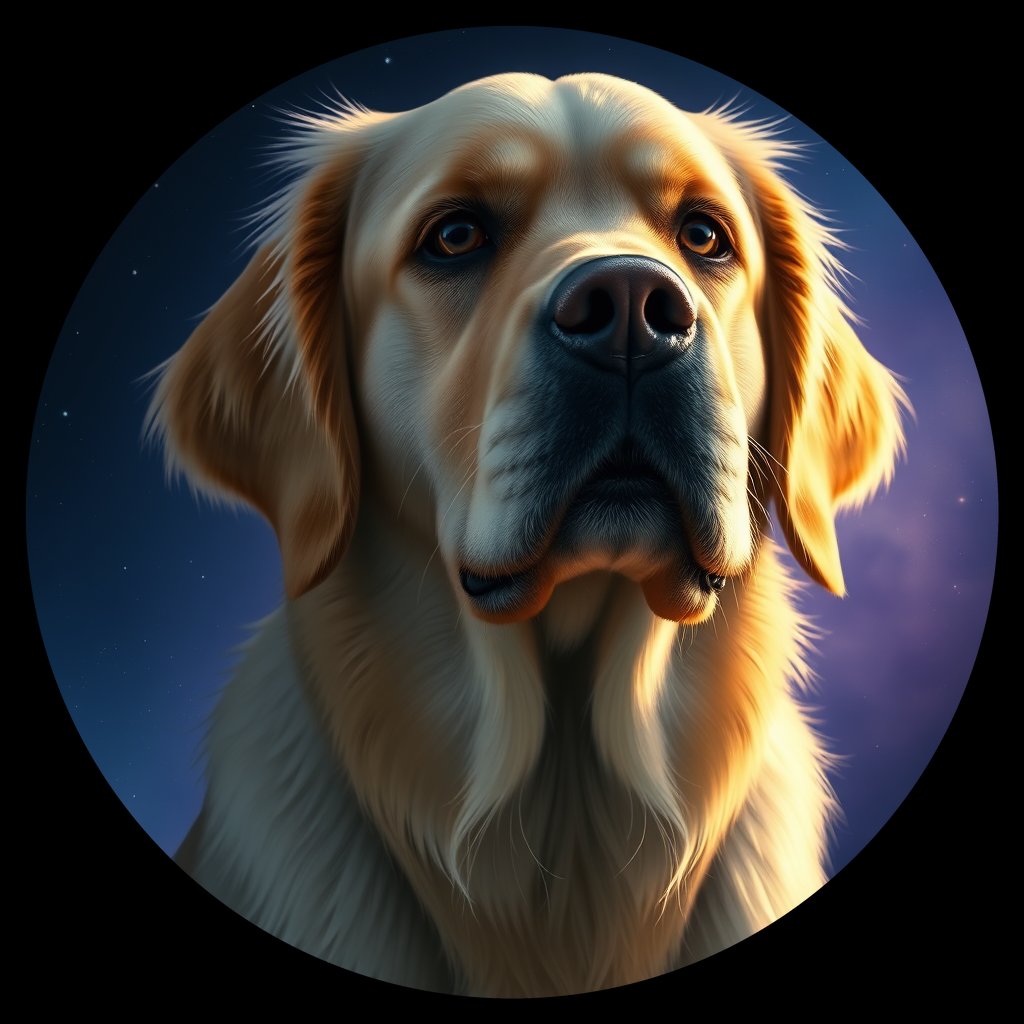 Cosmic medallion portrait of GRLS_grls3HLLJM00, a Golden Retriever