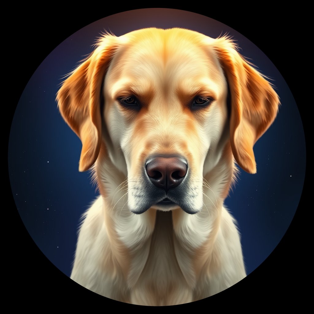Cosmic medallion portrait of GRLS_grls3I0FFJ77, a Golden Retriever