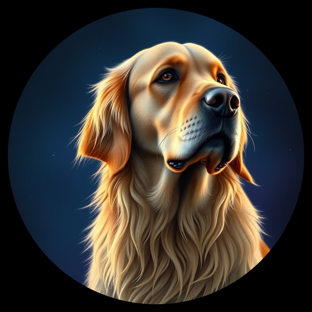 Cosmic medallion portrait of GRLS_grls3I4TC288, a Golden Retriever