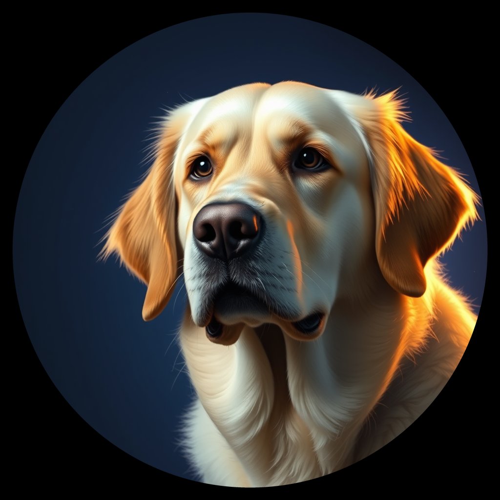 Cosmic medallion portrait of GRLS_grls3I71NHGG, a Golden Retriever