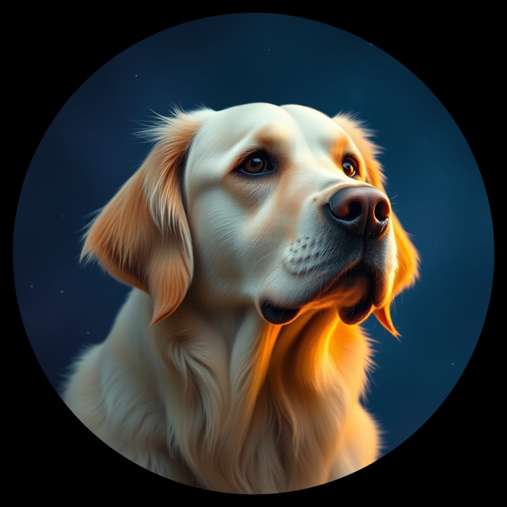 Cosmic medallion portrait of GRLS_grls3IQ5U900, a Golden Retriever