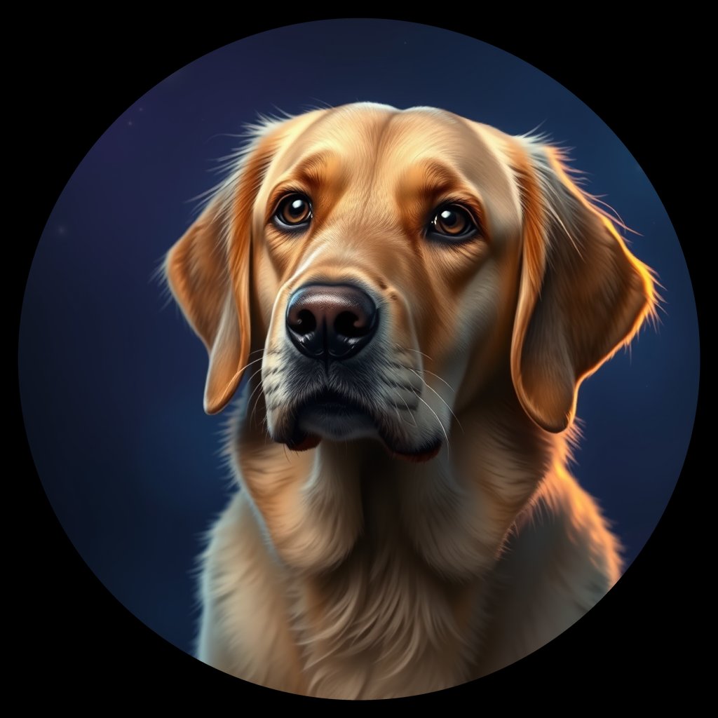 Cosmic medallion portrait of GRLS_grls3JBT2T99, a Golden Retriever