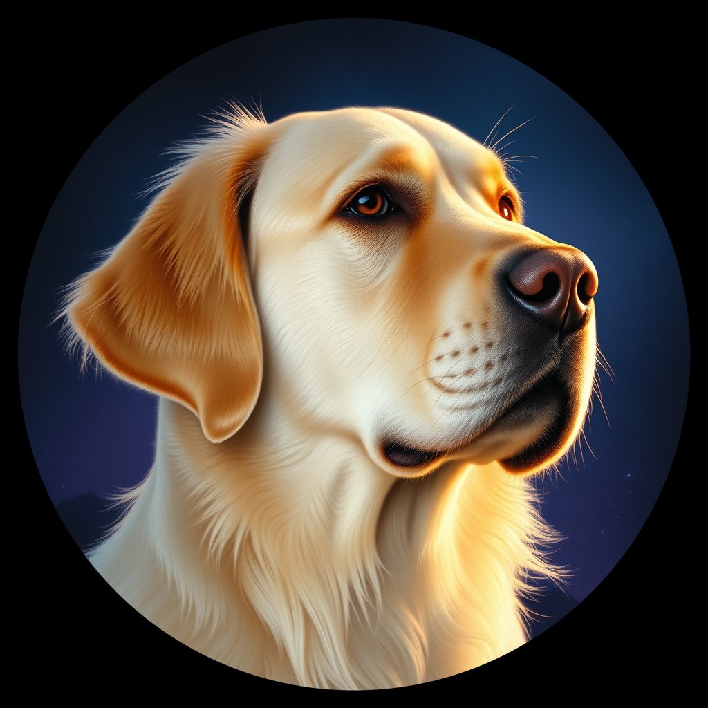 Cosmic medallion portrait of GRLS_grls3JKR08II, a Golden Retriever