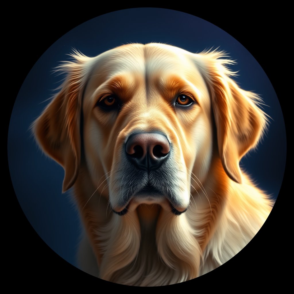 Cosmic medallion portrait of GRLS_grls3JM16ZZZ, a Golden Retriever