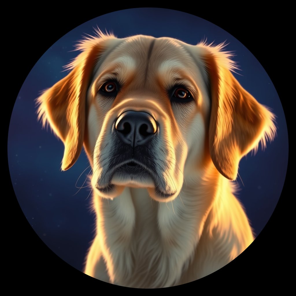 Cosmic medallion portrait of GRLS_grls3K2699MM, a Golden Retriever