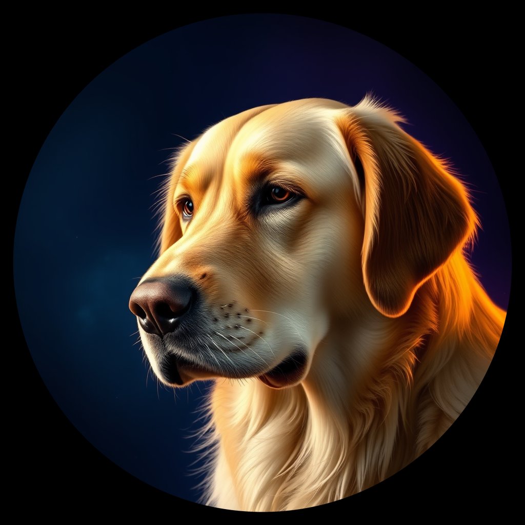 Cosmic medallion portrait of GRLS_grls3L76FSS, a Golden Retriever
