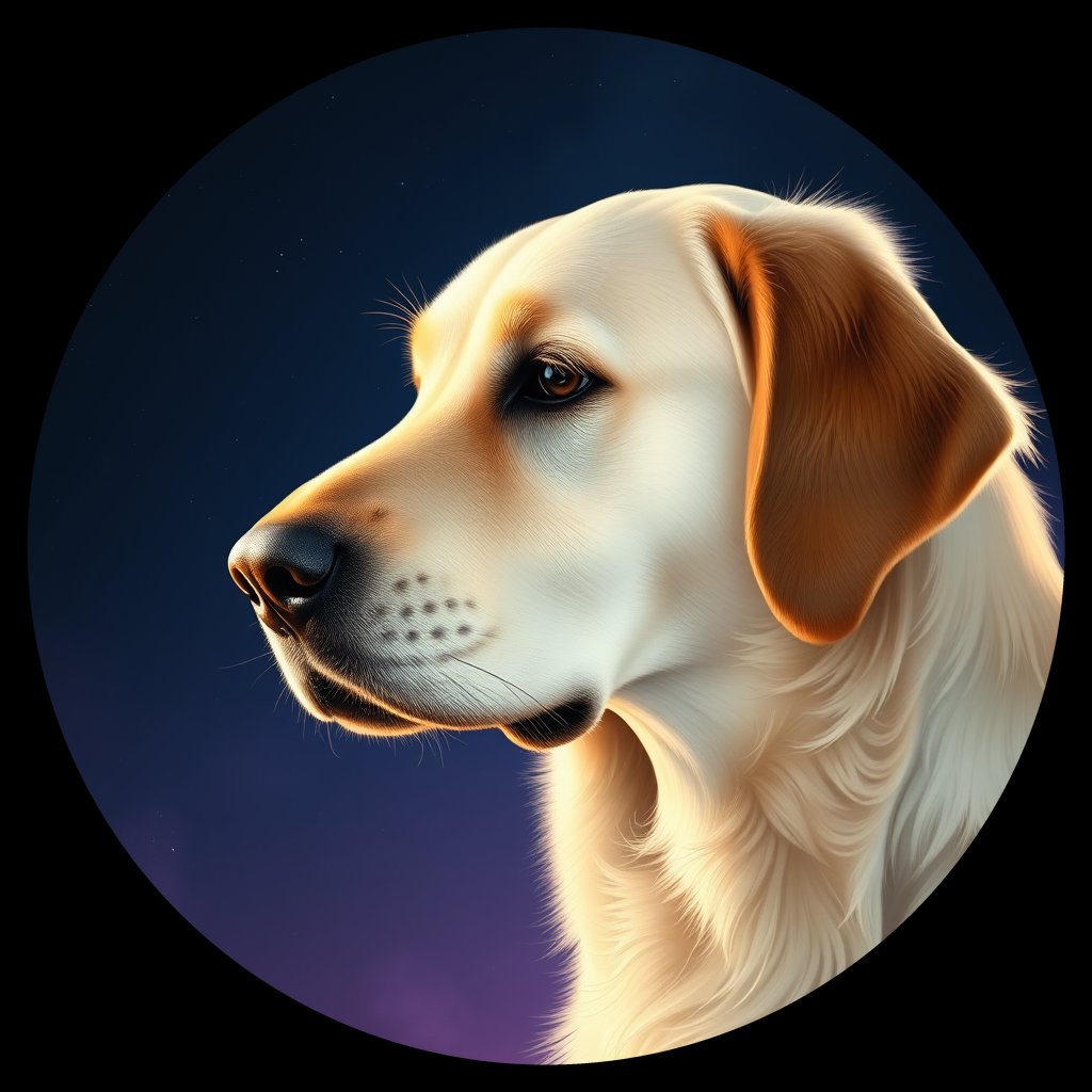 Cosmic medallion portrait of GRLS_grls3L8K8I00, a Golden Retriever