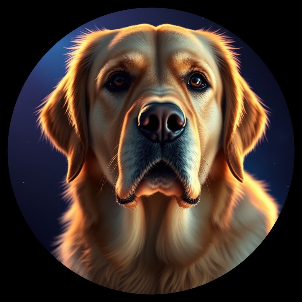 Cosmic medallion portrait of GRLS_grls3L9KKWDD, a Golden Retriever