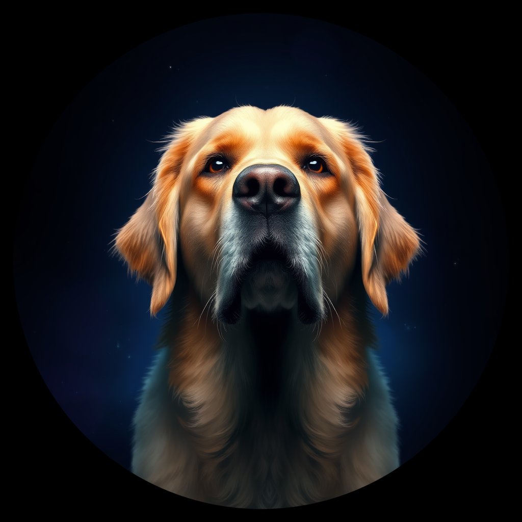 Cosmic medallion portrait of GRLS_grls3MRP58VV, a Golden Retriever