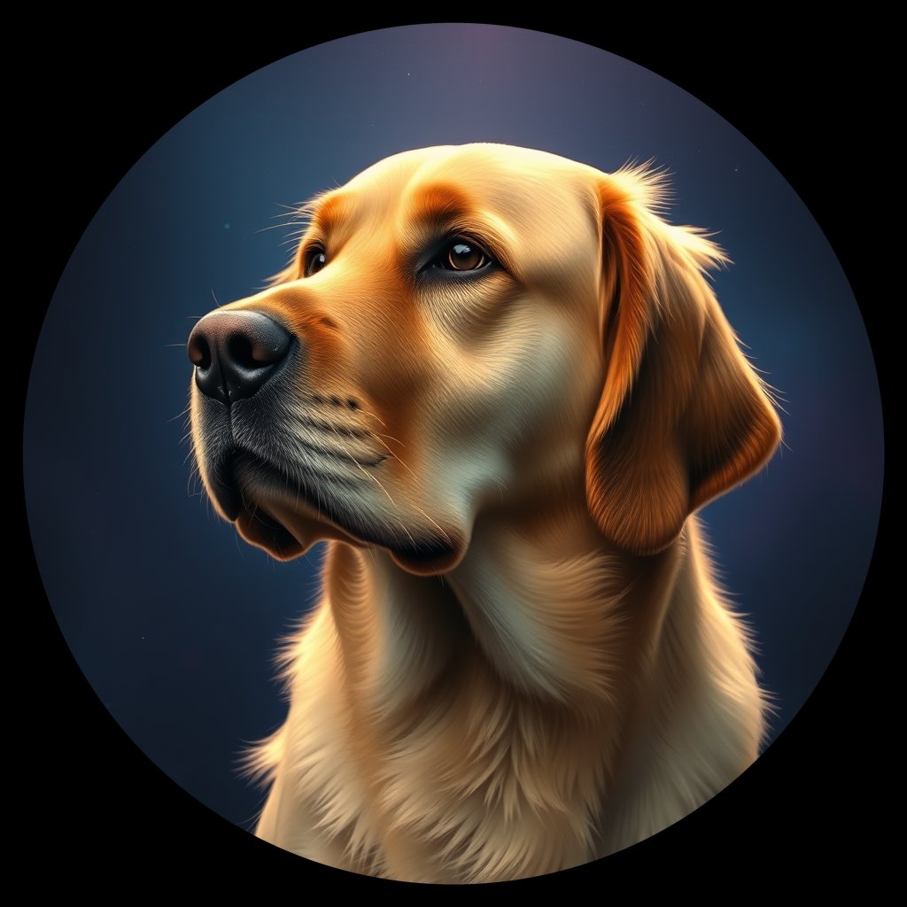Cosmic medallion portrait of GRLS_grls3O8XTR88, a Golden Retriever