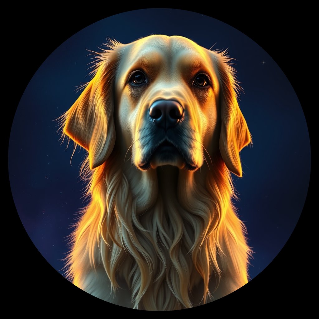 Cosmic medallion portrait of GRLS_grls3P6PGK44, a Golden Retriever