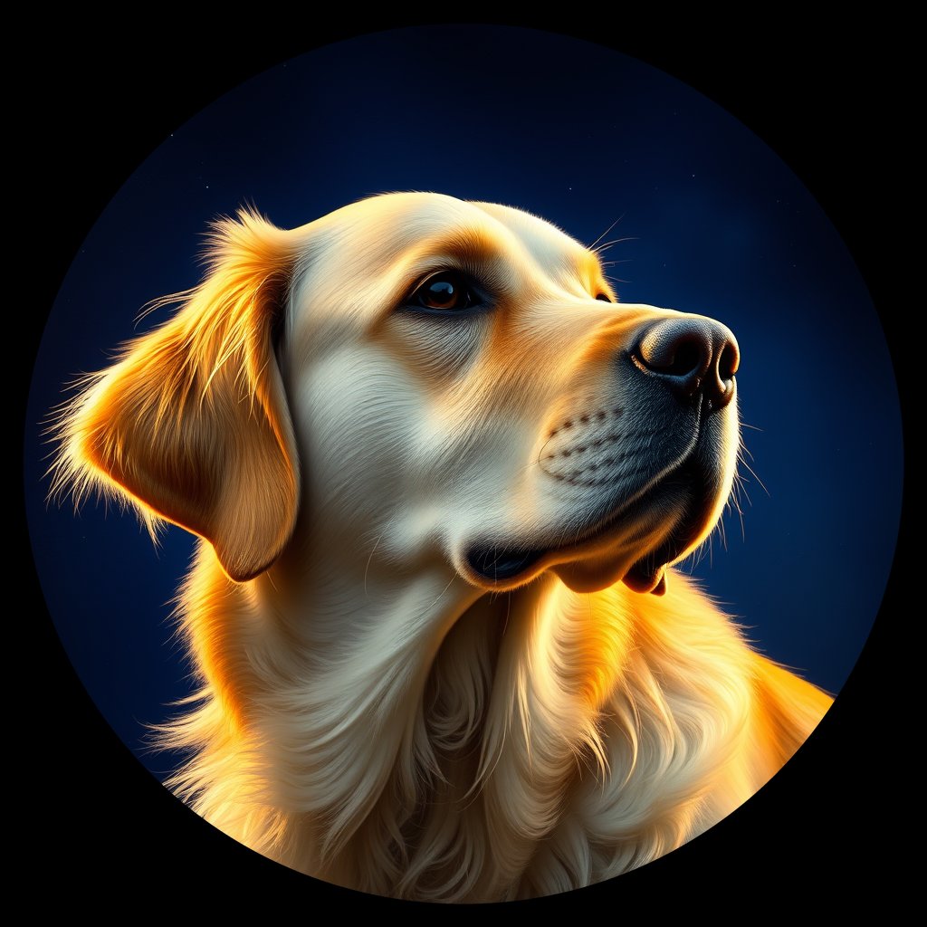 Cosmic medallion portrait of GRLS_grls3PFMT388, a Golden Retriever