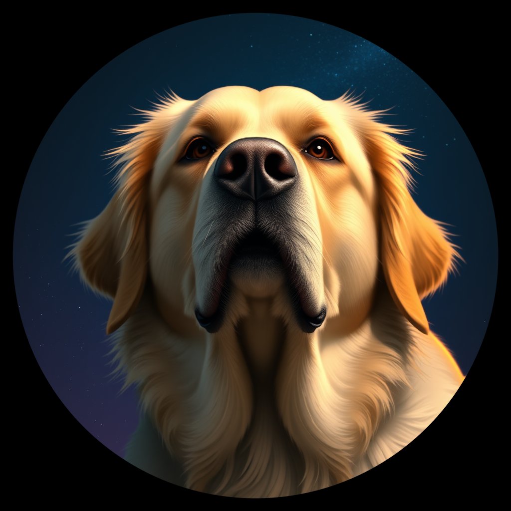 Cosmic medallion portrait of GRLS_grls3PGST4EE, a Golden Retriever