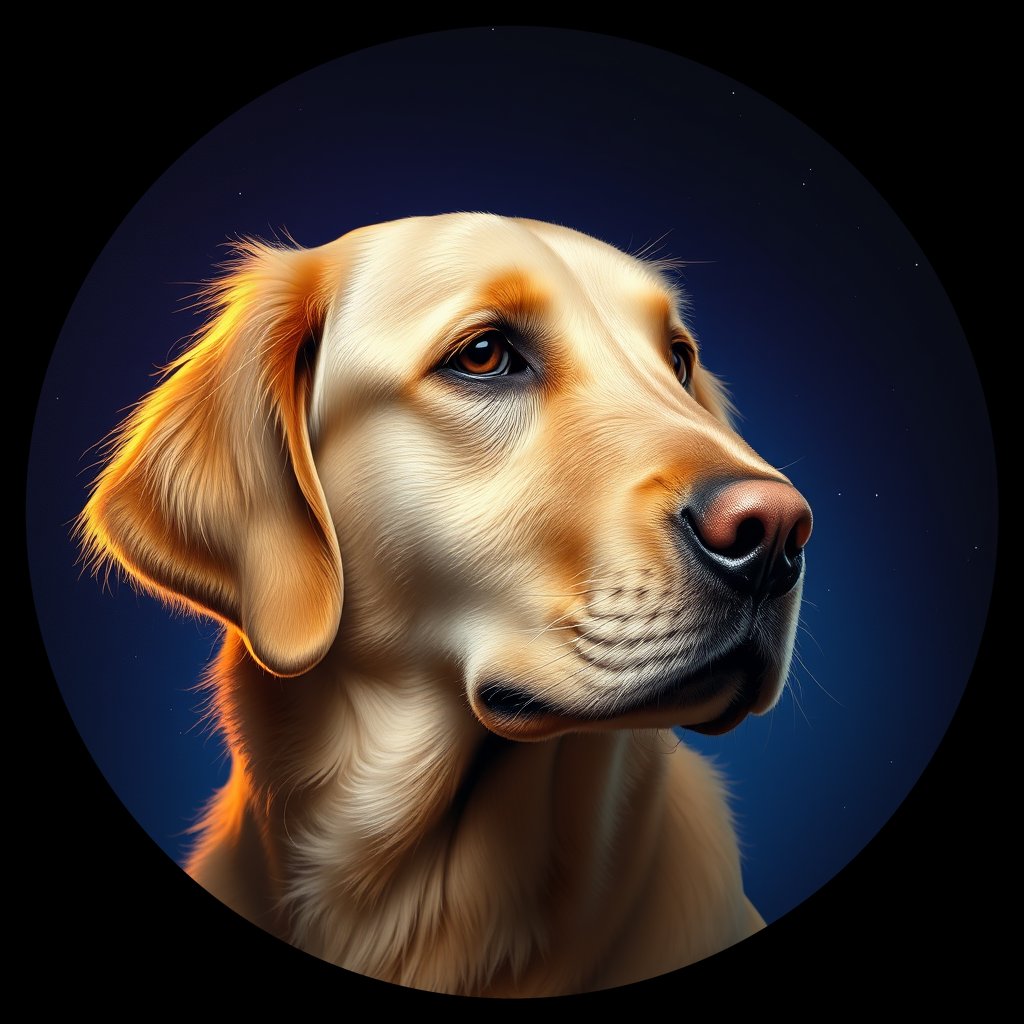 Cosmic medallion portrait of GRLS_grls3Q4SZH77, a Golden Retriever
