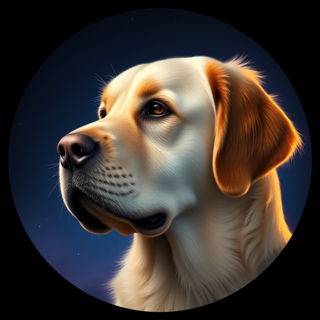 Cosmic medallion portrait of GRLS_grls3QVAHF11, a Golden Retriever