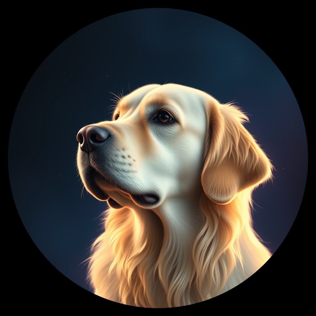 Cosmic medallion portrait of GRLS_grls3RQFZX, a Golden Retriever