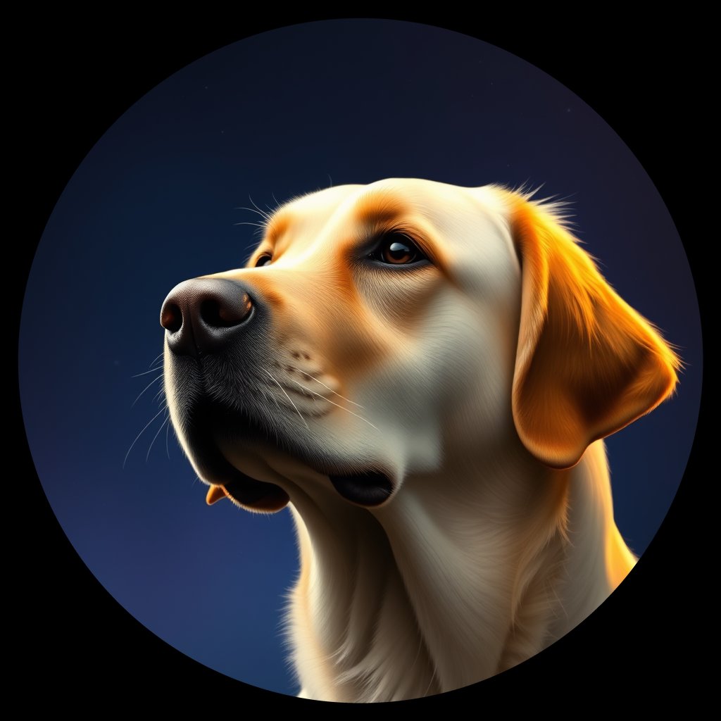 Cosmic medallion portrait of GRLS_grls3S4N0Q33, a Golden Retriever