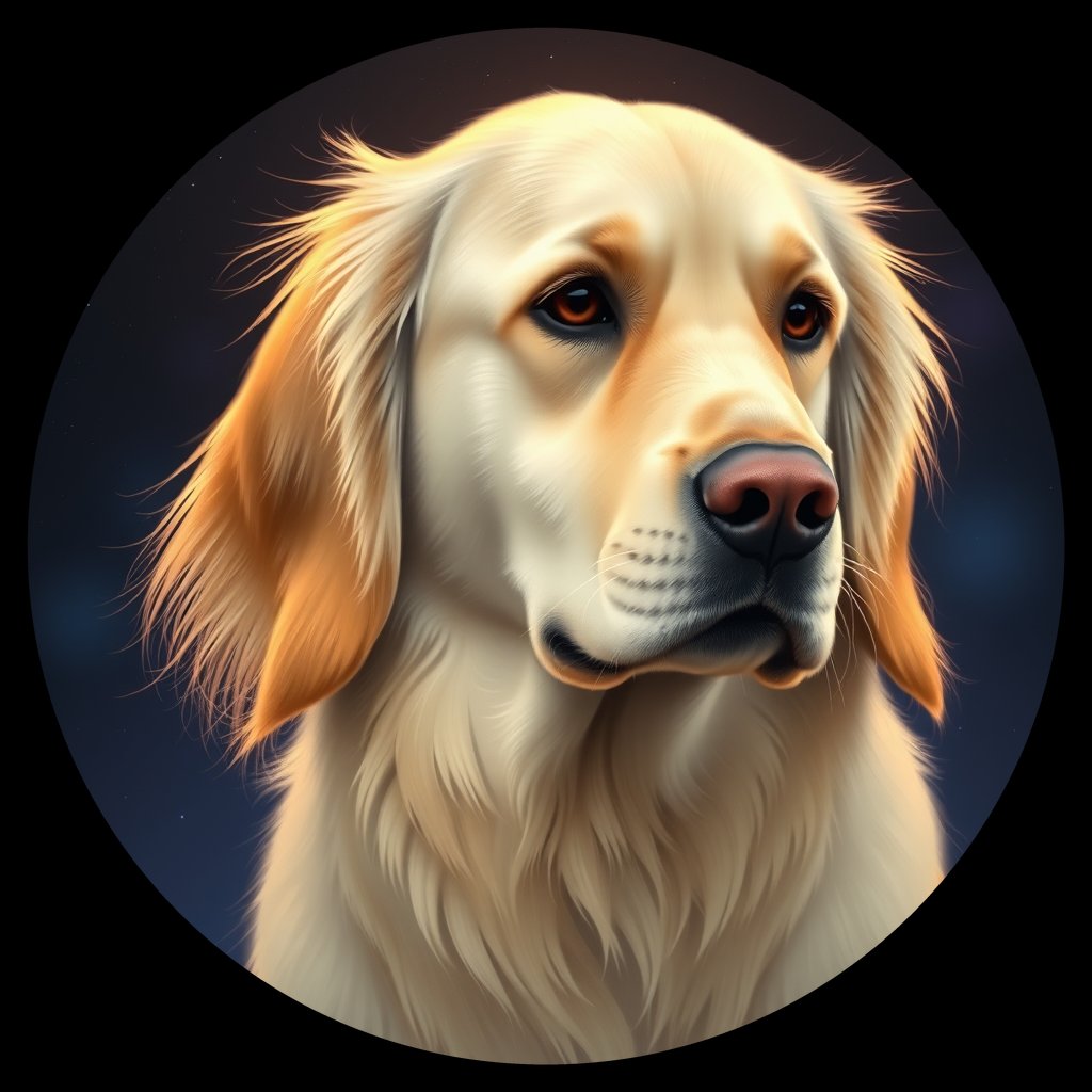 Cosmic medallion portrait of GRLS_grls3SN3WPJJ, a Golden Retriever