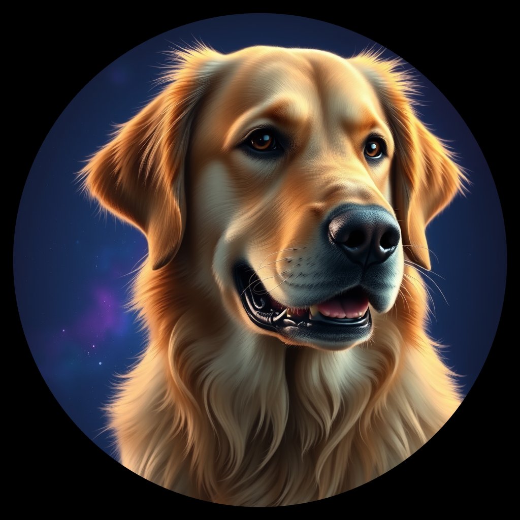 Cosmic medallion portrait of GRLS_grls3T5R8MRR, a Golden Retriever