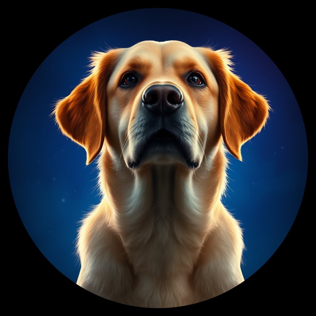 Cosmic medallion portrait of GRLS_grls3TP3YZQQ, a Golden Retriever