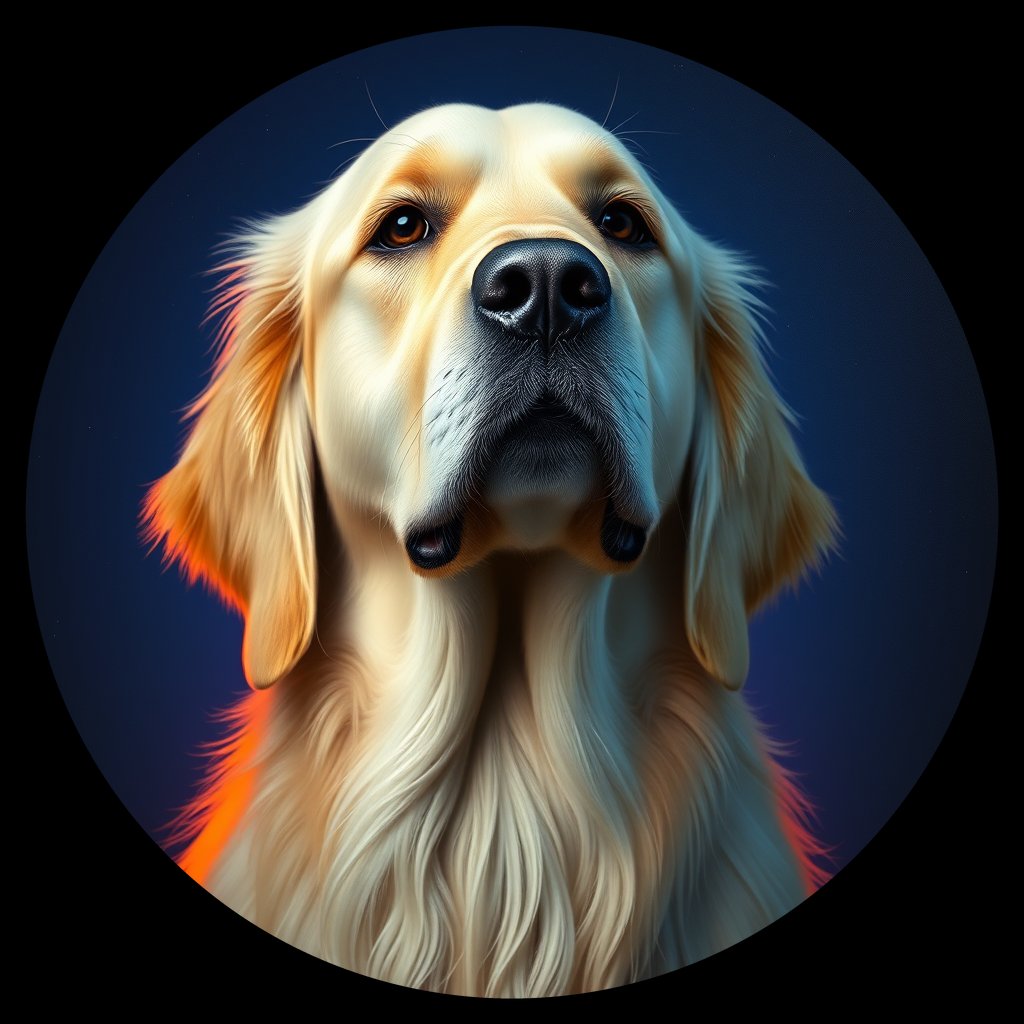 Cosmic medallion portrait of GRLS_grls3U1GQWCC, a Golden Retriever