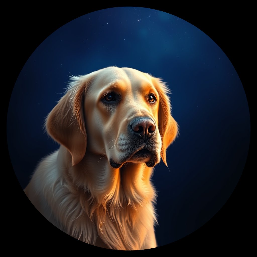 Cosmic medallion portrait of GRLS_grls3U5V4NBB, a Golden Retriever