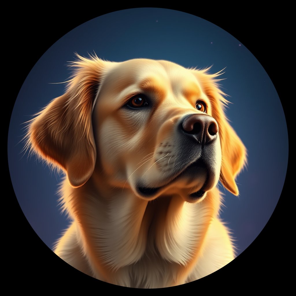Cosmic medallion portrait of GRLS_grls3U64NSUU, a Golden Retriever