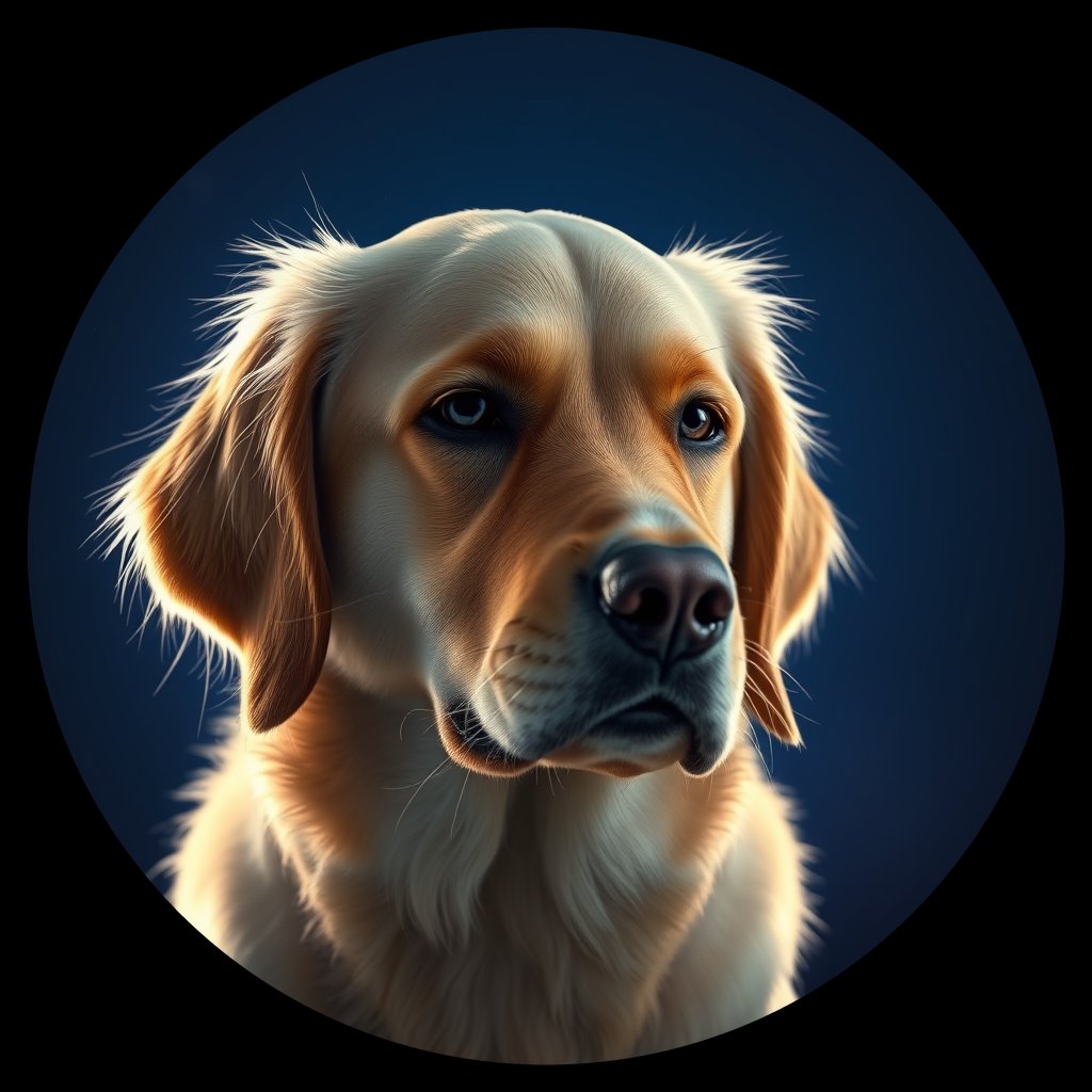 Cosmic medallion portrait of GRLS_grls3U9JKEMM, a Golden Retriever