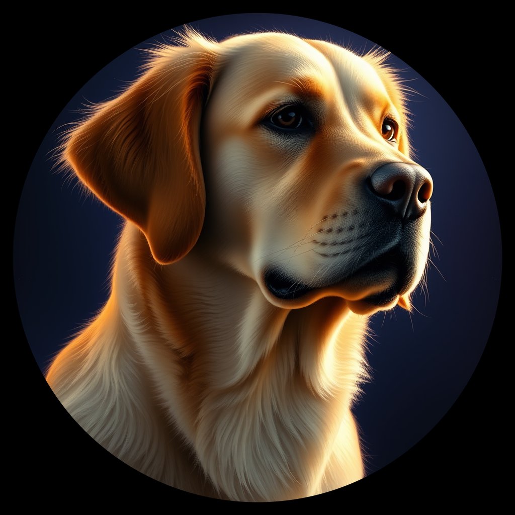 Cosmic medallion portrait of GRLS_grls3UGJCECC, a Golden Retriever