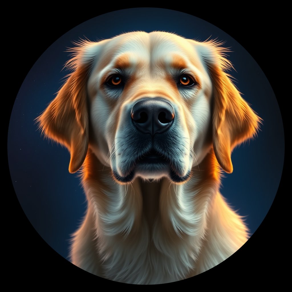 Cosmic medallion portrait of GRLS_grls3US5YZJJ, a Golden Retriever